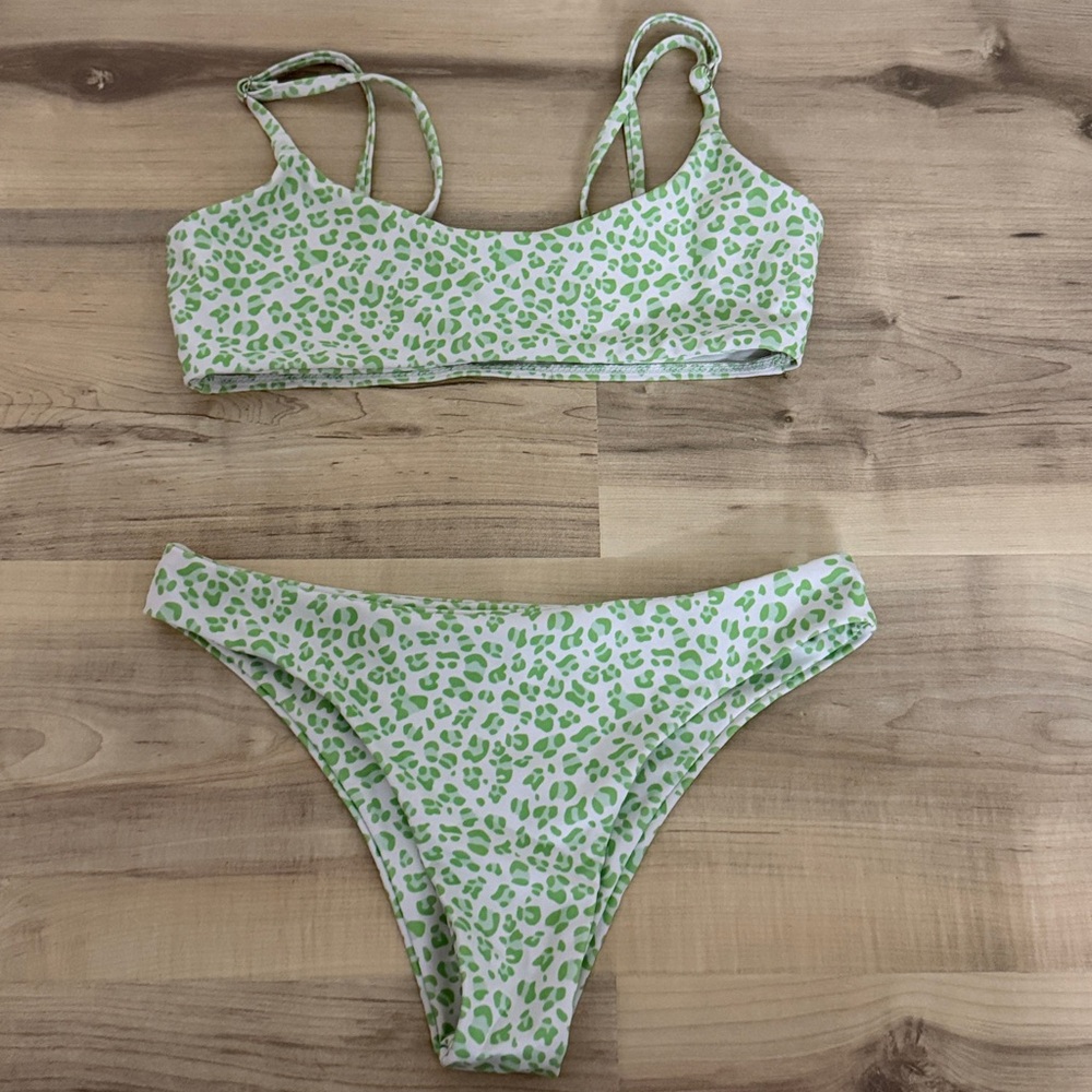 size XS green cheetah print amazon bikini set